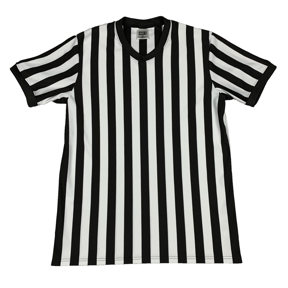 Dick's Referee Shirt Mens Large Black White Stripe V Neck Short Sleeve